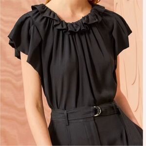 ULLA JOHNSON Monica Top Noir Black Size 0 New‎ Monika Ruffle Shirt Blouse Short